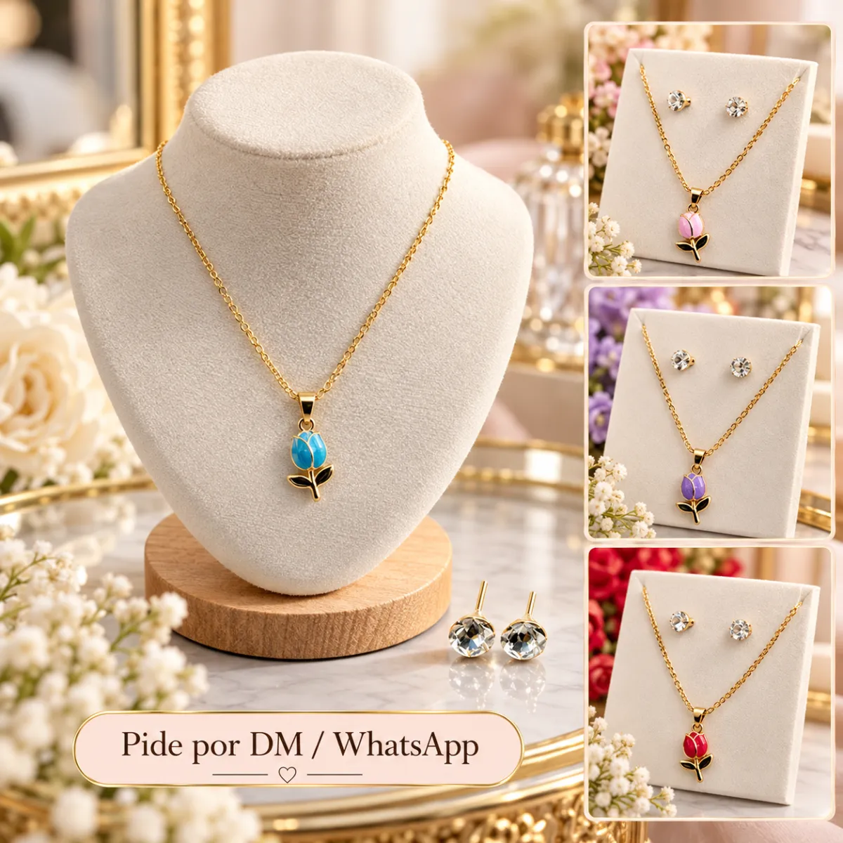 Collar Dije Tulipan Con Arete 22
